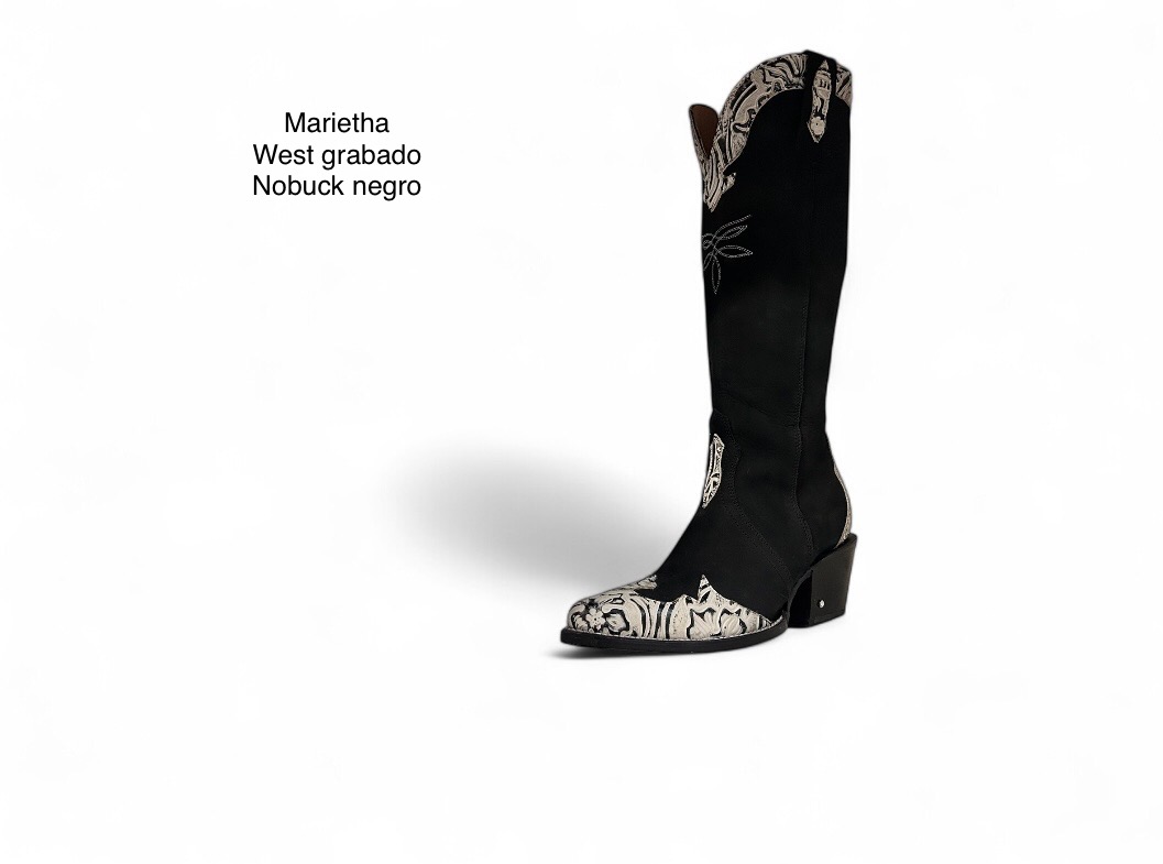 Marietha - Nobuck negro con grabado