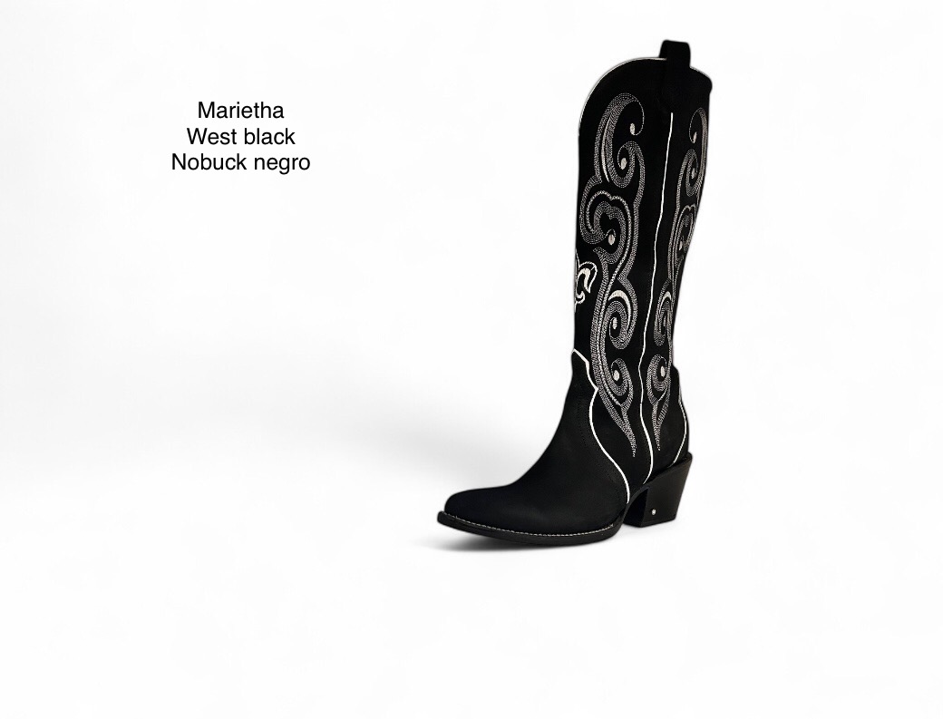 Marietha - Nobuck Negro Bordado